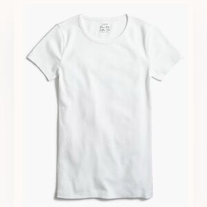 J.Crew Factory Fine Rib Cotton Tee in White, Short Sleeve Crew Neck